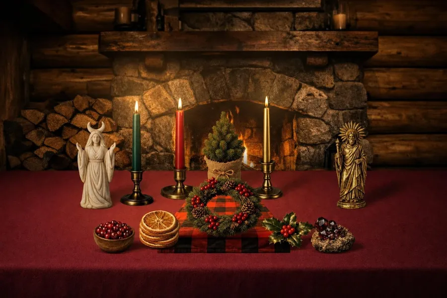 A Yule altar made in the Altar Builder
