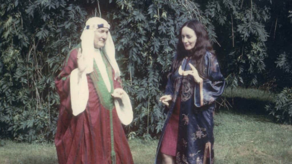 Ross and Olivia Robertson posing in fancy dress at Huntington (now Clonegal) castle Ireland