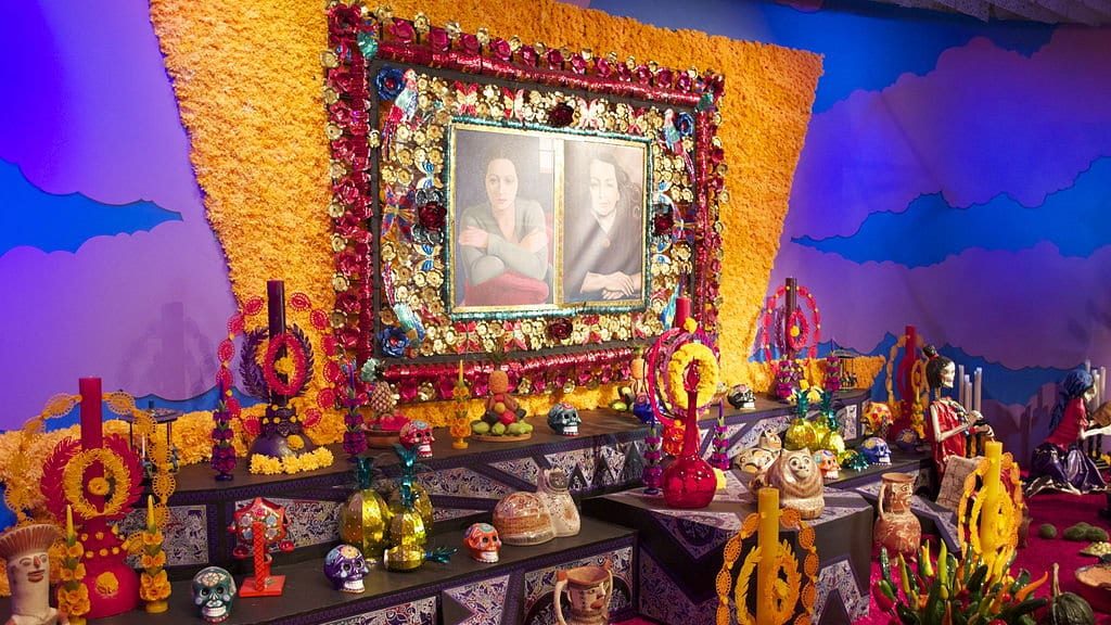 An ancestor altar at a Dia de Los Muertos celebration