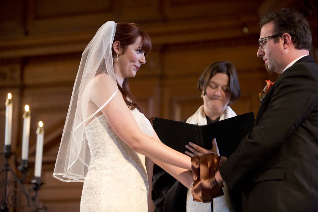 A formal handfasting ceremony in a church