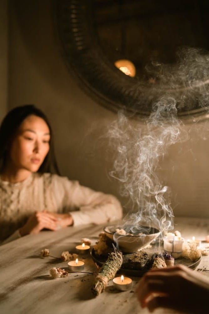 A girl burning incense