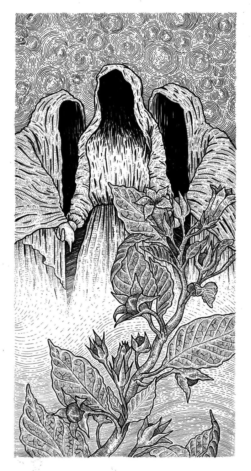 Art of Goddess Hecate and big Flower