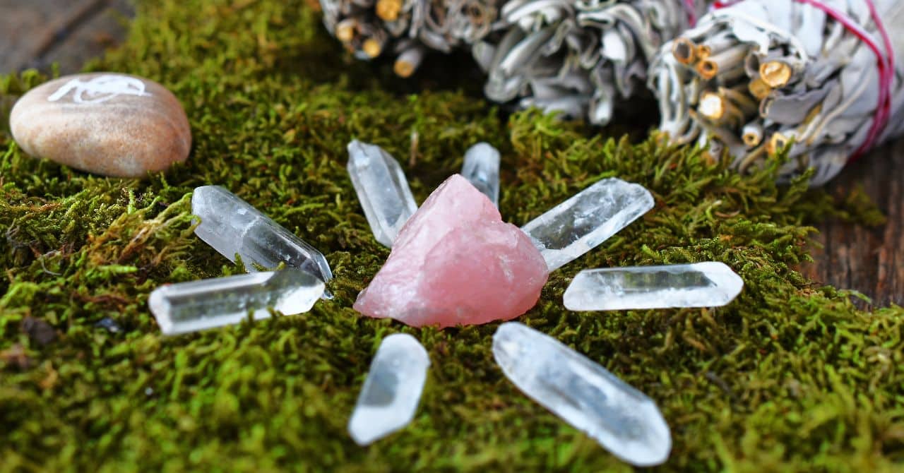 Quartz Crystals on Green Grass