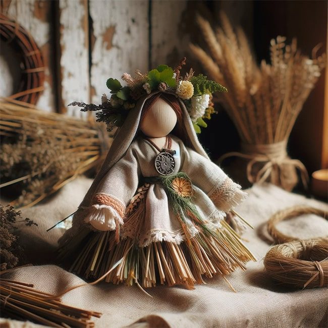 Brigid doll made from straw on the Table