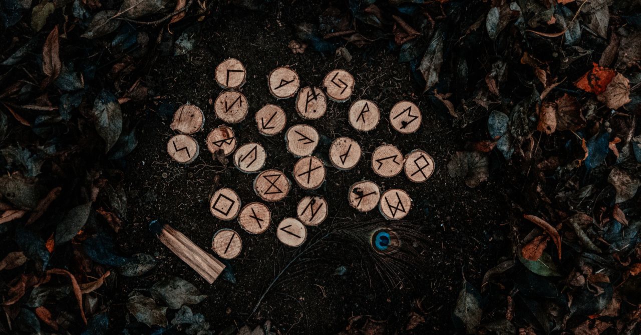 Wooden runes on the ground