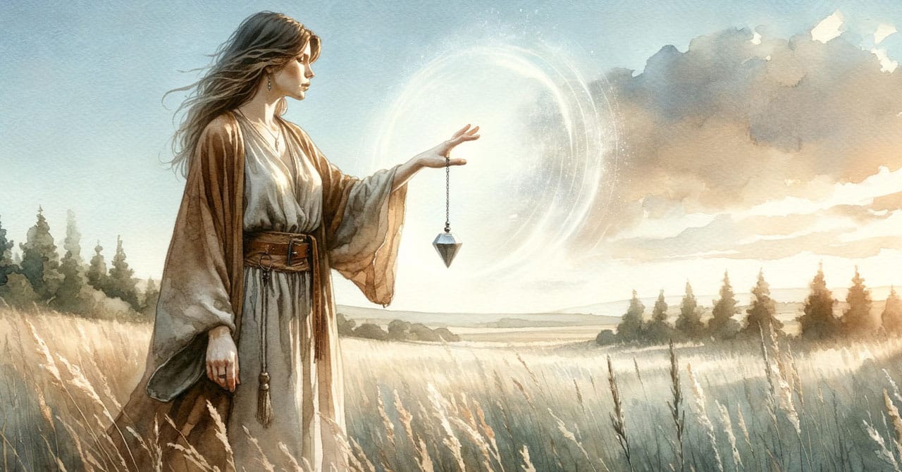 A Girl Standing in the Field and Holding Pendulum