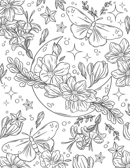 Crescent Moon and Butterflies