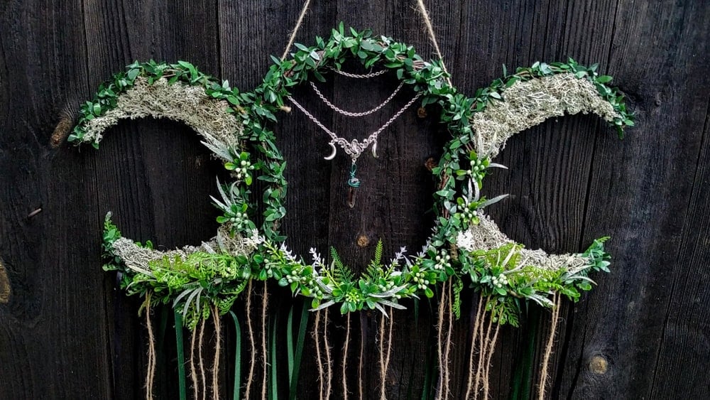 A spring themed triple moon wreath