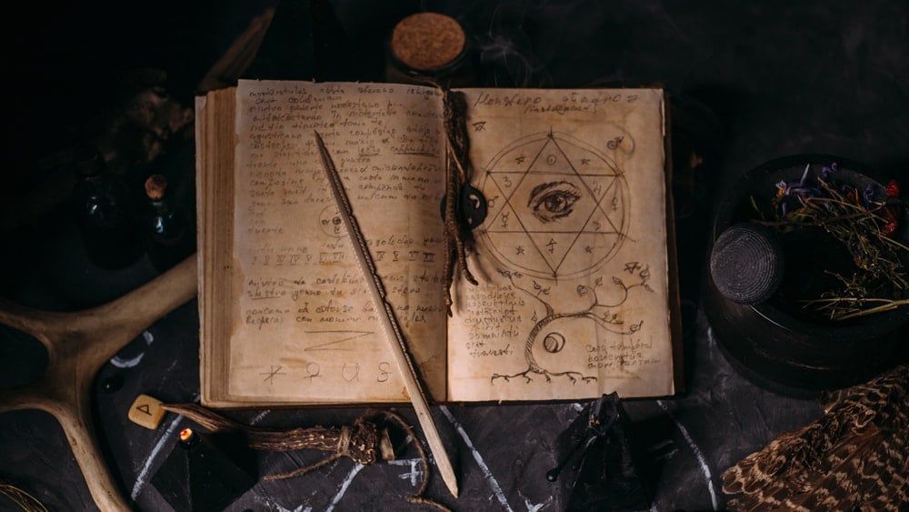 A grimoire on a Hoodoo Altar