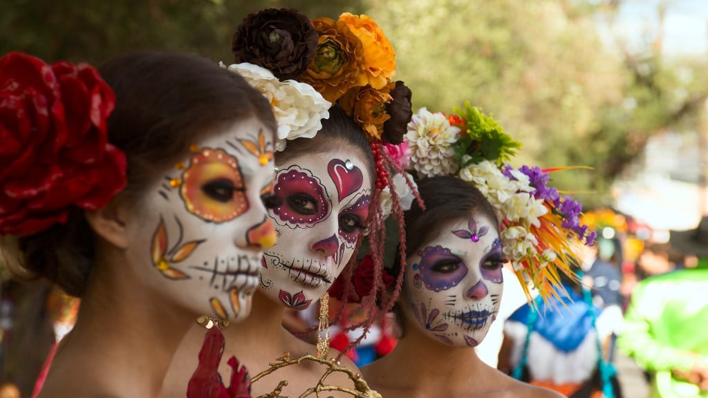 Three women celebrating Dia de Los Muertos