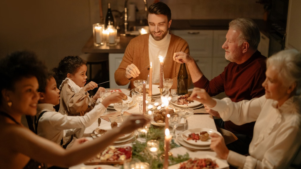 A family enjoying a Yule feast