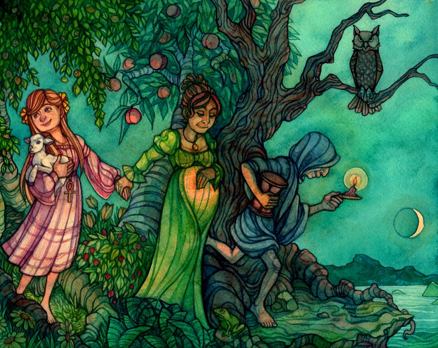 Depiction of the triple moon goddess illustrated by Razulude