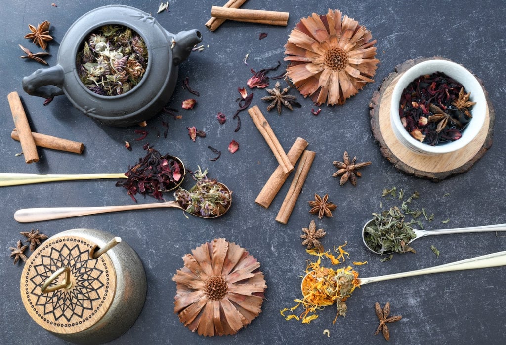 A variety of herbal teas