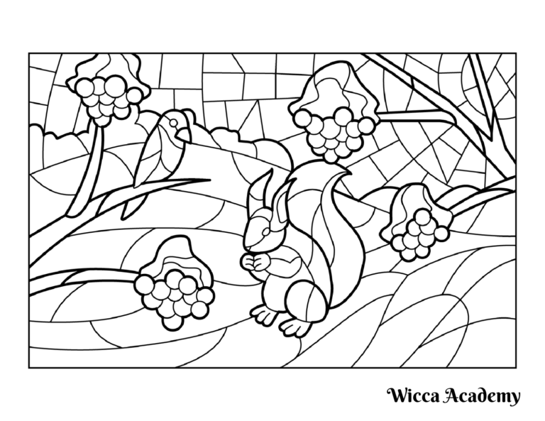 Winter Squirrel Stained Glass Coloring Page