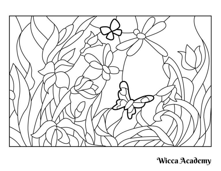 Flowers and Butterflies Stained Glass Coloring Page