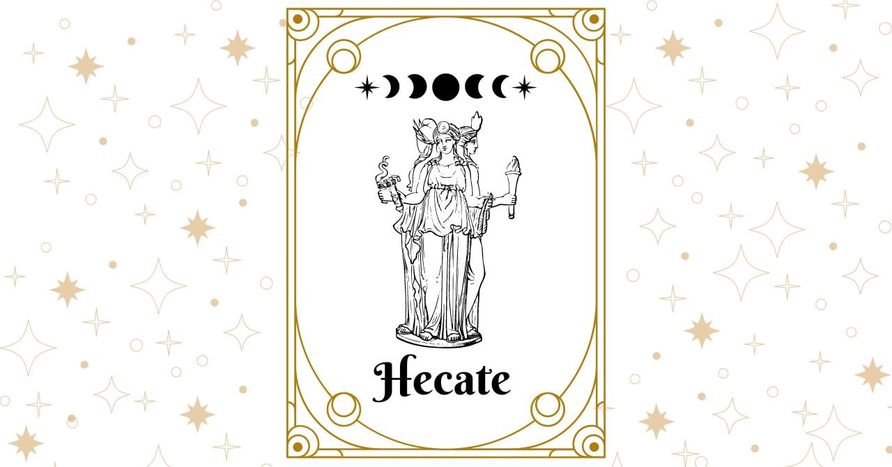 Triple-Bodied Goddess Hecate and Moon Phases on Tarot Card