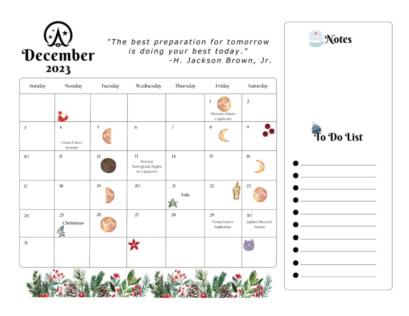 Monthly Calendars - Wicca Academy