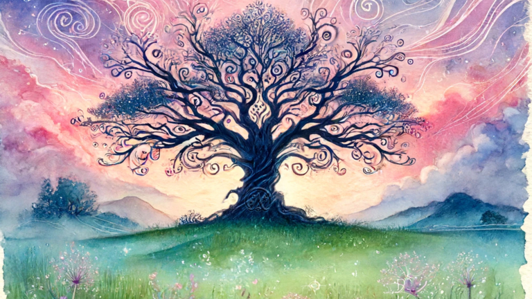 Wicca Academy Watercolor Tree Desktop Background