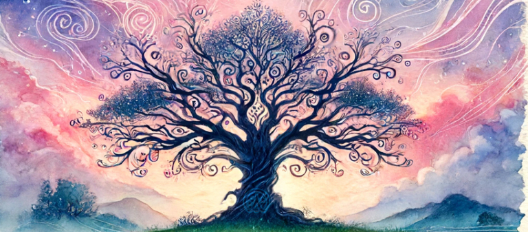 Wicca Academy Watercolor Tree Facebook Background